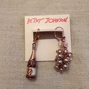 Betsey Johnson Rose Gold Bottle & Pearl Cluster Drop Earrings
